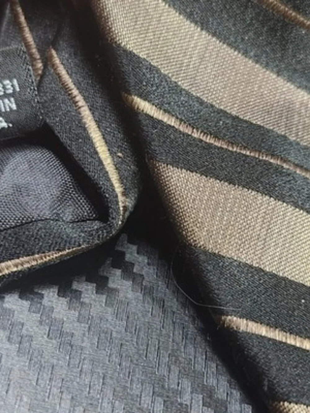 Gianfranco Ruffini Brown & Black Striped 100% Imported Silk Repp Tie Made In USA